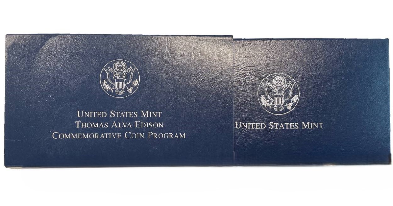 США 1 доллар 2004 P, 125 лет изобретению электрического света, Томасом Эдисоном, в оригинальной коробке, сертификат КМ 362 серебро  PROOF  3-6-5-20