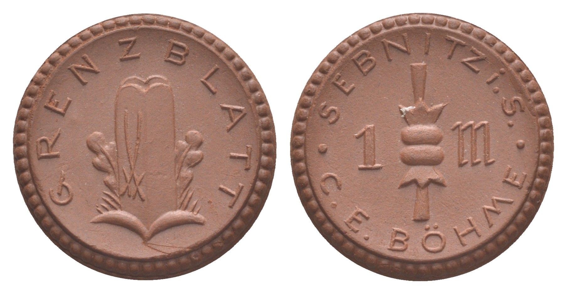 Зебниц 1 марка ND (1921) C. E. B?hme Men05 23268.2, Scheuch 308a, Men22.2 29113.2 фарфор 1094-10-23