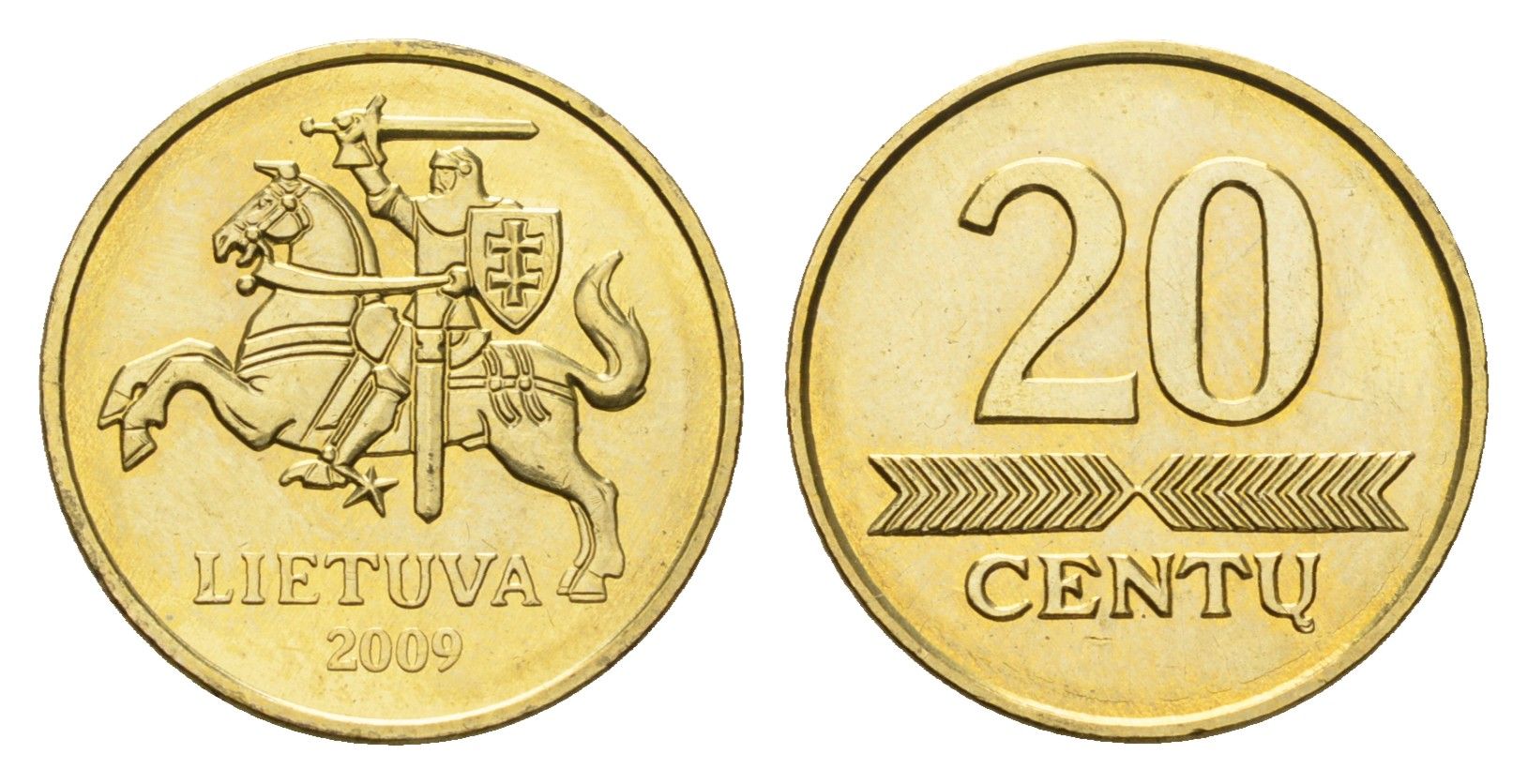 Литва 20 центов (сентов) 2009 KM 107 никель латунь UNC 4148-642