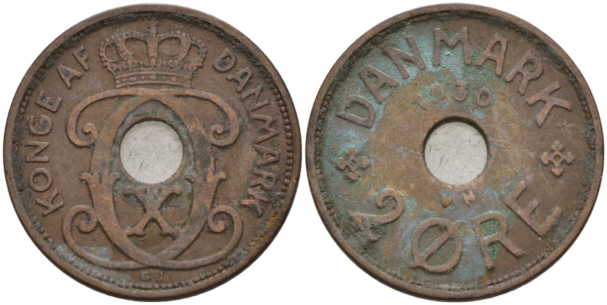 Дания 2 эре 1930 Кристиан X (1912-1947) KM 827 бронза 4147-466