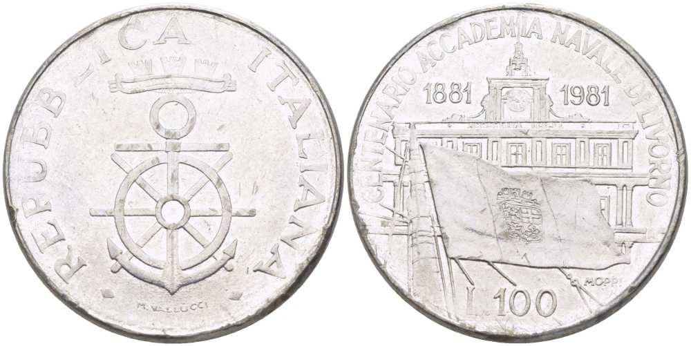 ИТАЛИЯ 100 ЛИР 1981 R, СТО ЛЕТ АКАДЕМИИ KM 108 нержавеющая сталь 119-123