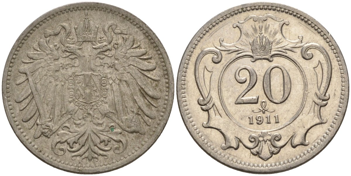 Австрия 20 геллеров 1911 Франц Иосиф (1848-1916) KM 2803 никель 4152-128
