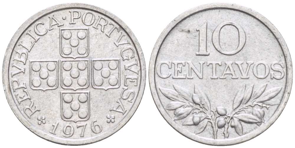 ПОРТУГАЛИЯ 10 СЕНТАВО 1976 KM 594 алюминий UNC 4516-415