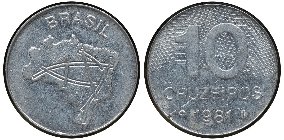 БРАЗИЛИЯ 10 КРУЗЕЙРО 1981 KM 593.1 сталь aUNC 72-1436
