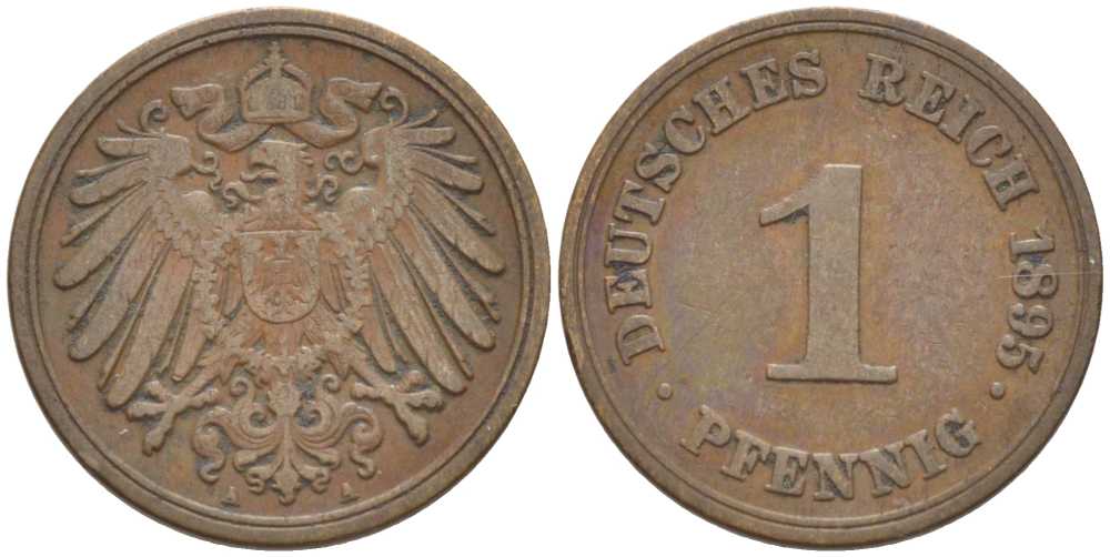ГЕРМАНИЯ 1 ПФЕННИГ 1895 A KM 10, J. 10, Weege 2 медь 211-168