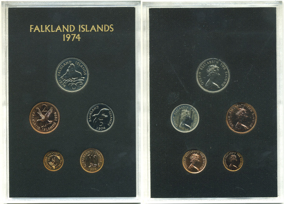 Фолклендские острова набор из 5 монет  1974 в оригинальной пластиковой упаковке, тираж 20000 экземпляров KM PS 1   PROOF  3-6-2-17