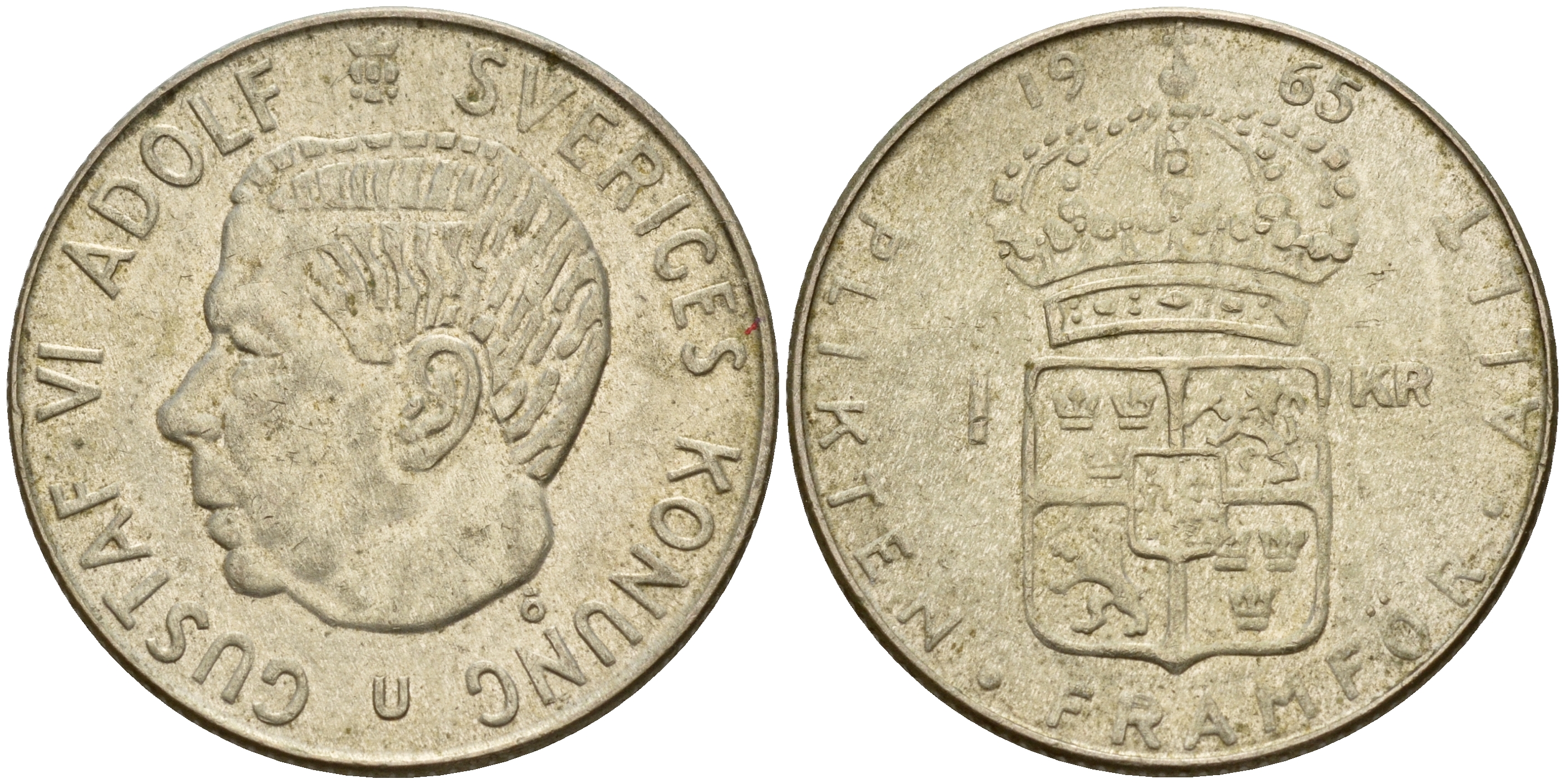 Швеция 1 крона 1965 U, Густав VI Адольф (1950-1973) KM 826 серебро 4601-1131