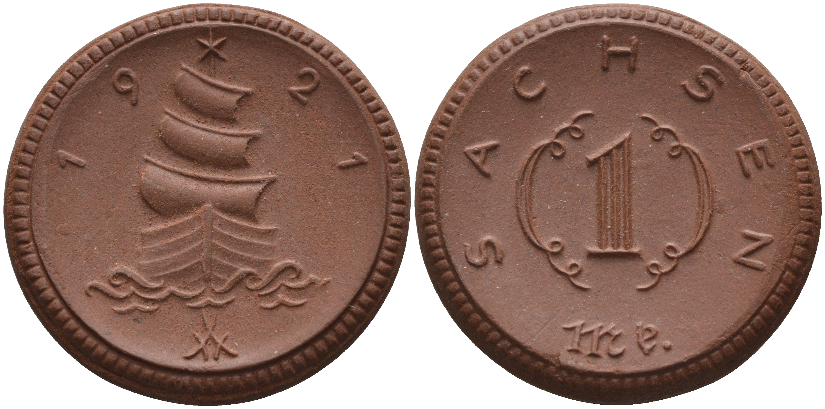 Саксония 1 марка 1921 парусник J. N 55 фарфор 1094-4-13