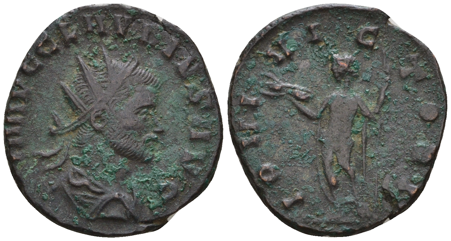 Римская Империя антониниан 268 - 269 Клавдий II Готский, IMP С CLAVDIVS AVG, бюст императора / IOVI VICTORI, Юпитер, Рим RIC 54 биллон 1073-25-53