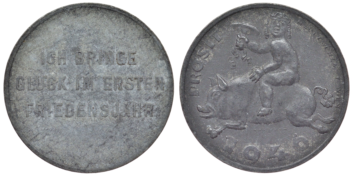 Австрия жетон 1946 удачи в первом году свободы, ребенок с грибом на свинье цинк 4121-355