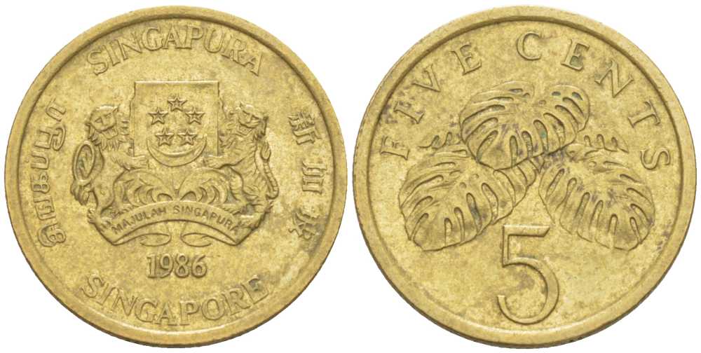 Сингапур 5 центов 1986 KM 50 алюминиевая бронза 112-329
