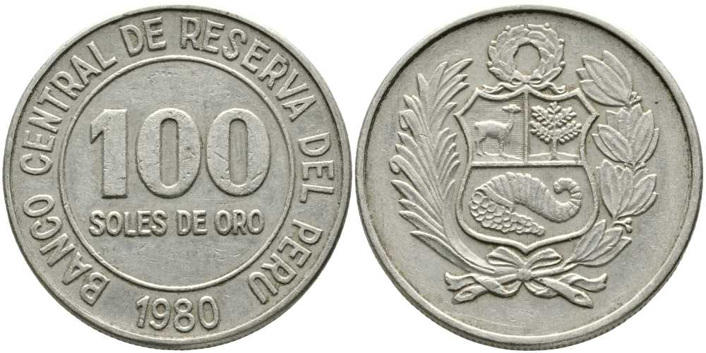 Перу 100 солей 1980 KM 283 медно-никель 111-212