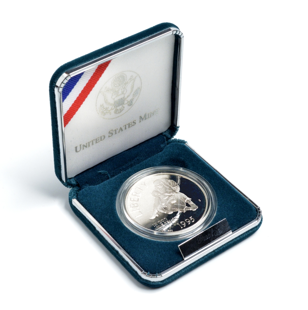 США 1 доллар 1995 S, гражданская война в США, в оригинальной коробке KM 255 серебро PROOF 00-00