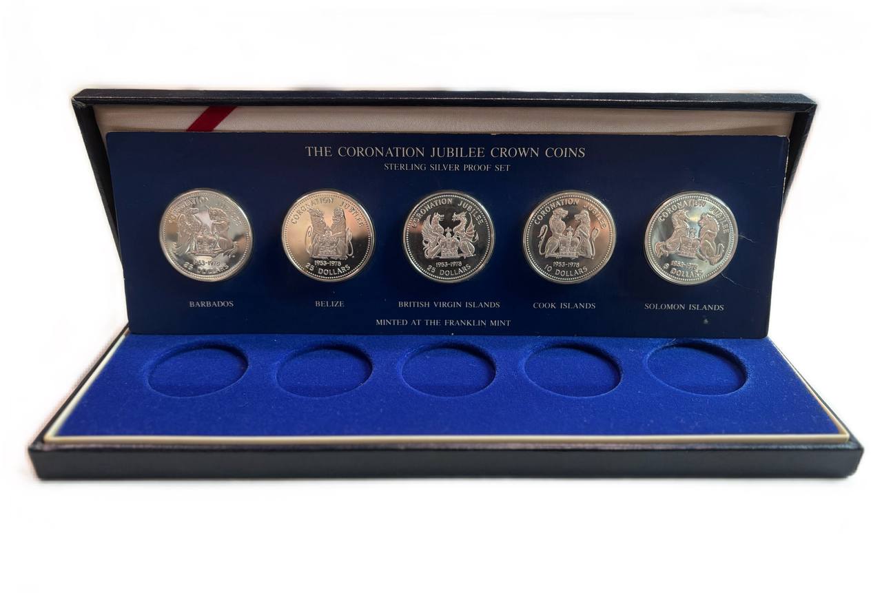 Монеты Мира набор из 5 монет - Барбадос, Белиз, Британские Виргинские острова, Острова Кука, Соломоновы Острова 1978 Набор посвящен 25-й годовщине коронации королевы 14-01-01-01