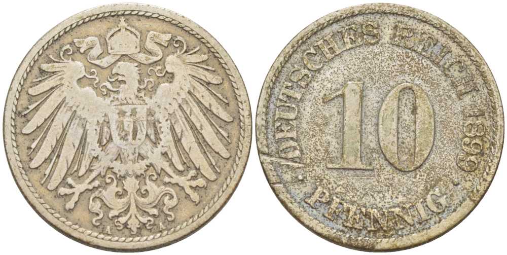 ГЕРМАНИЯ 10 ПФЕННИГОВ 1899 A KM 12, J. 13, Weege 8 медно-никель 261-1333
