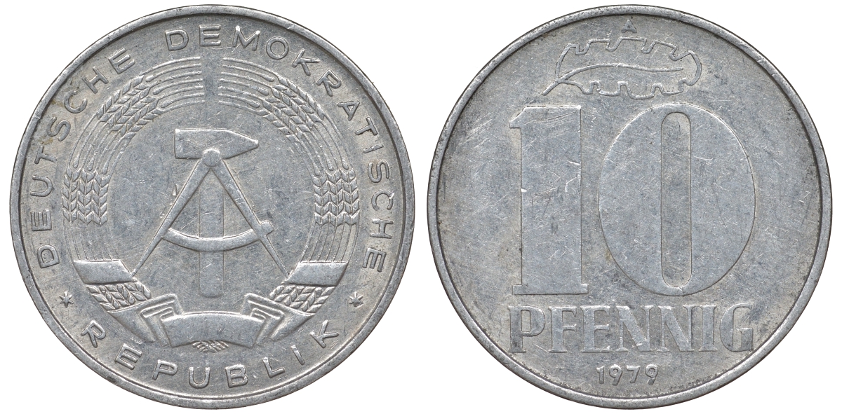 ГДР 10 ПФЕННИГОВ 1979 А алюминий 62-845