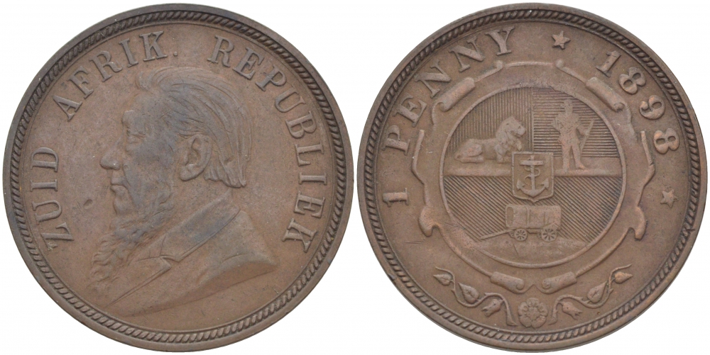 Южно-Африканская Республика, Трансвааль 1 пенни 1898 Пауль Крюгер KM 2 медь 180-924