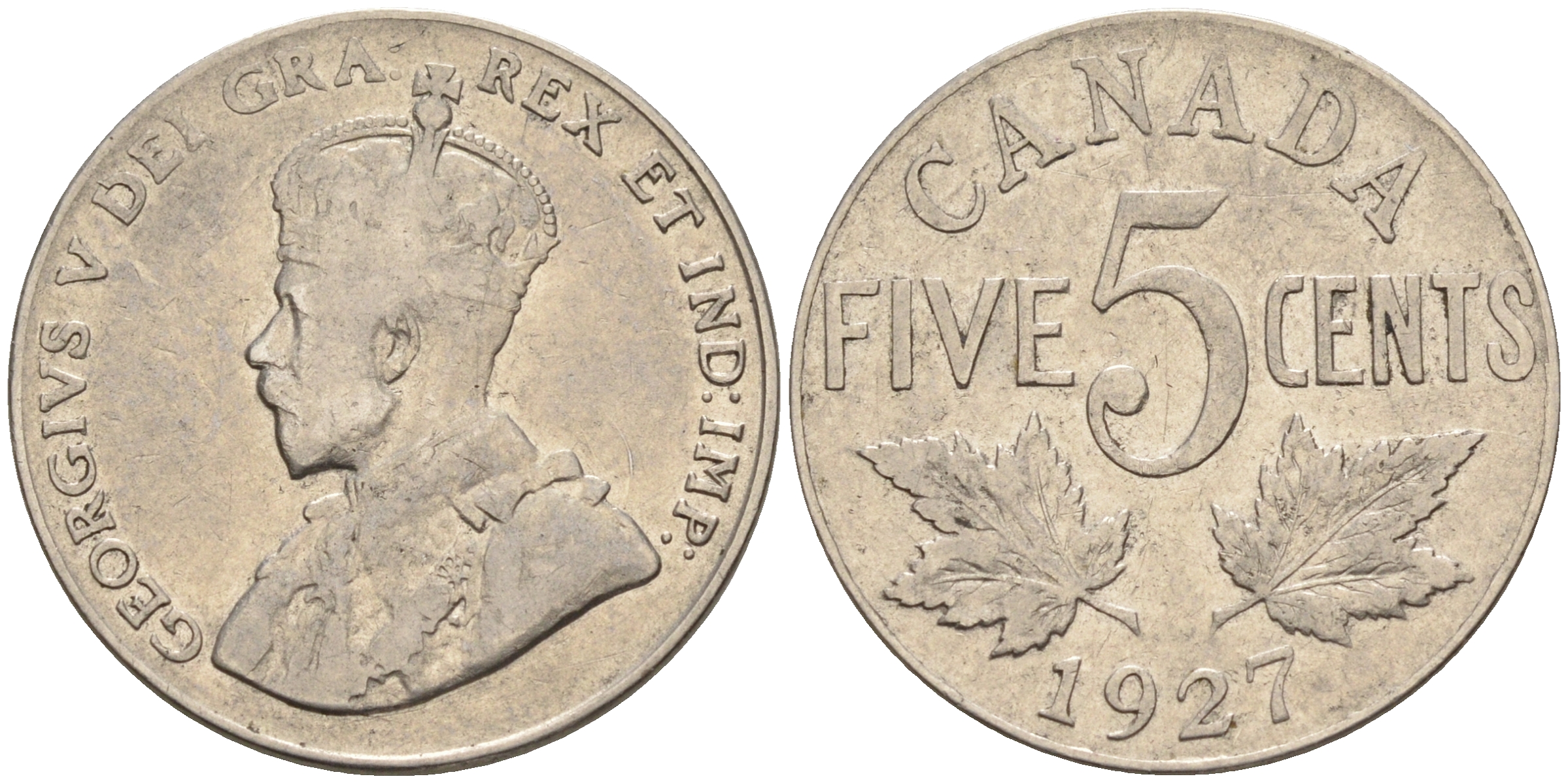 Канада 5 центов 1927 Георг V KM 29 никель    4148-1212