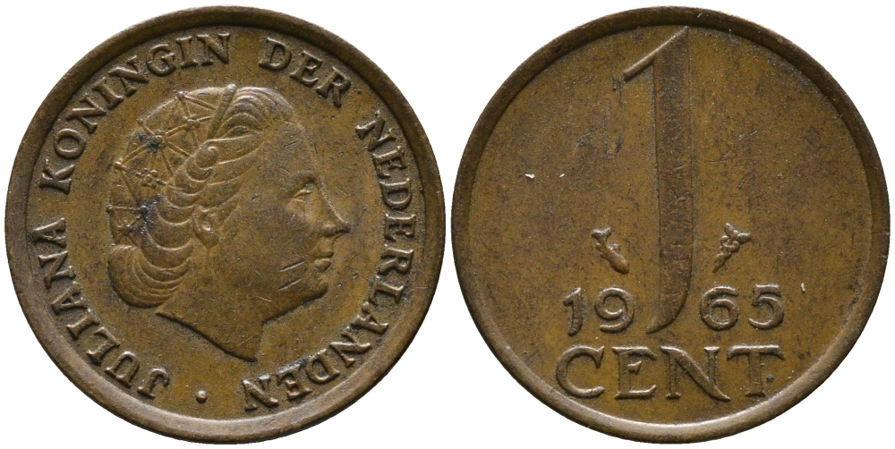 Нидерланды 1 цент 1965 Юлиана (1948-1980) КМ 180 бронза 80-1143