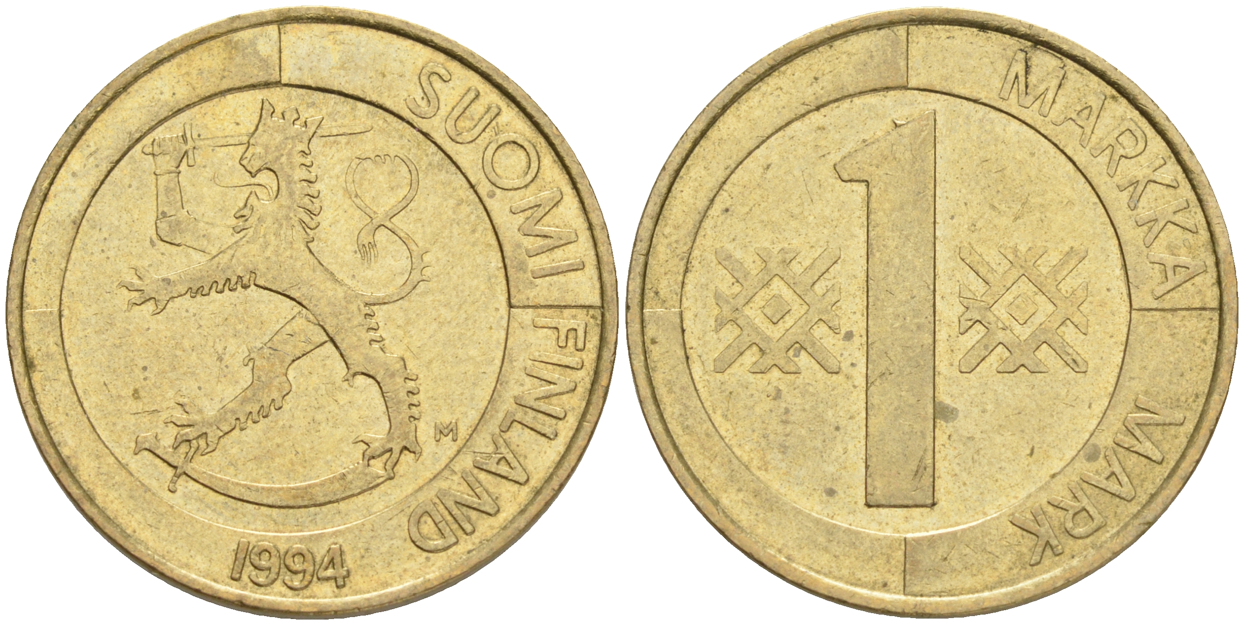 ФИНЛЯНДИЯ 1 МАРКА 1994 M KM 76 алюминиевая бронза 4556-534