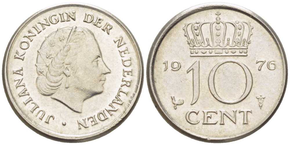 Нидерланды 10 центов 1970 Юлиана (1948-1980) KM 182 никель 214-1249