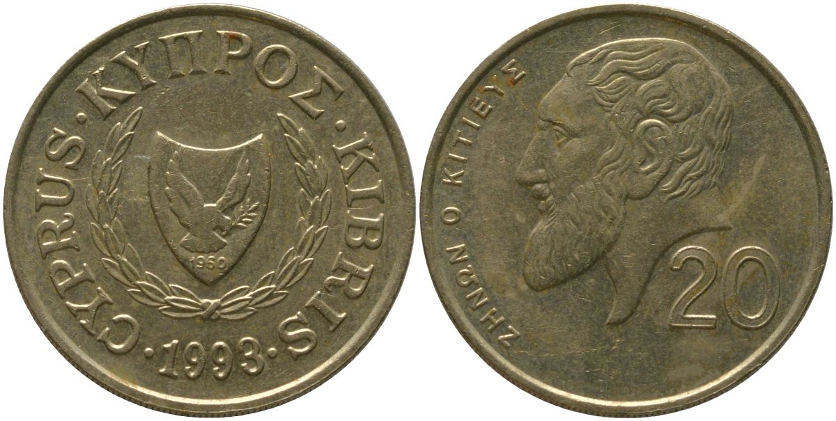 Кипр 20 центов 1993 KM 62.2 никель латунь 4402-237