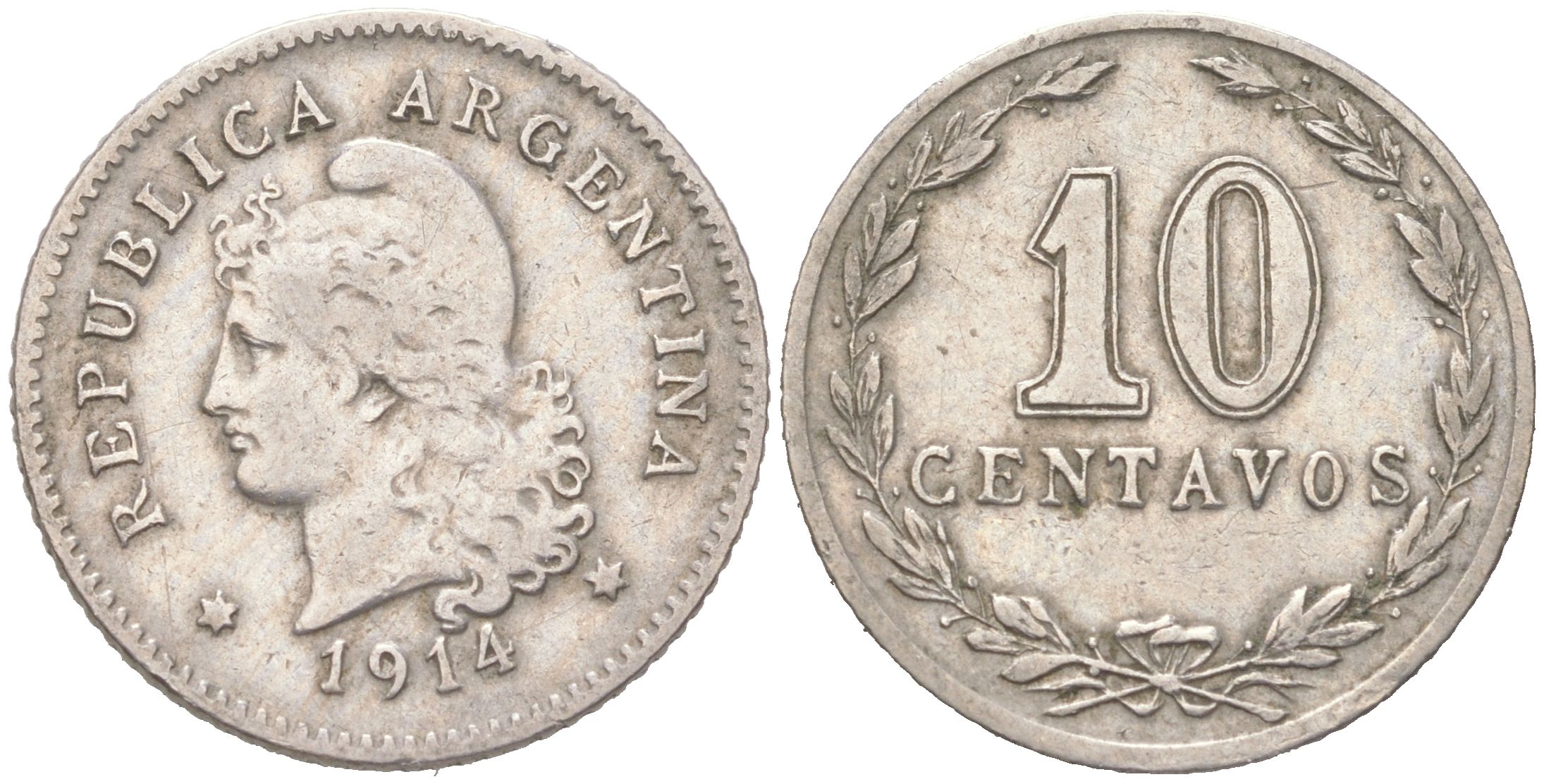 Аргентина 10 сентаво 1914 KM 35 медно-никель 4621-1051