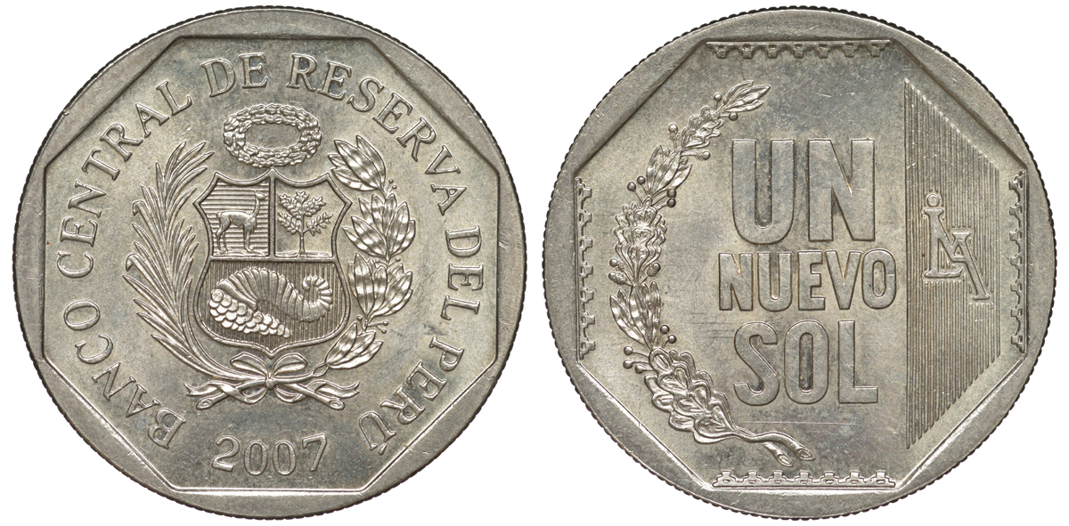 Перу 1 новый соль 2007 KM 308.4 медно-никель UNC 4605-233