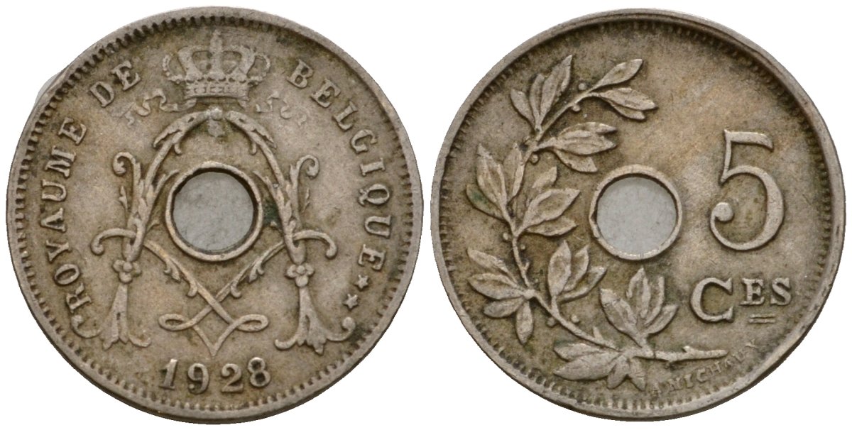 Бельгия 5 сантимов 1928 Belgique KM 66 медно-никель 4602-132