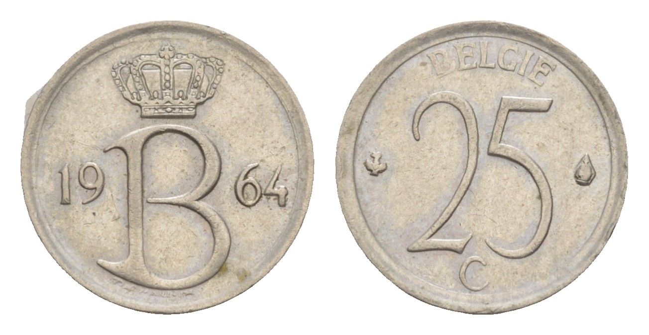 Бельгия 25 сантимов 1964 Belgie, Бодуэн I (1951-1993) KM 154 медно-никель 4169-729