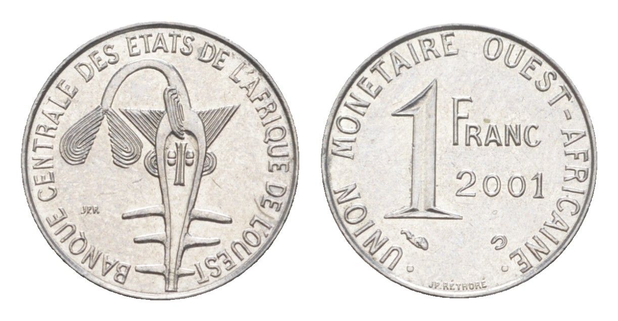 Западная Африка (BCEAO) 1 франк 2001 KM 8 нержавеющая сталь UNC 4651-865