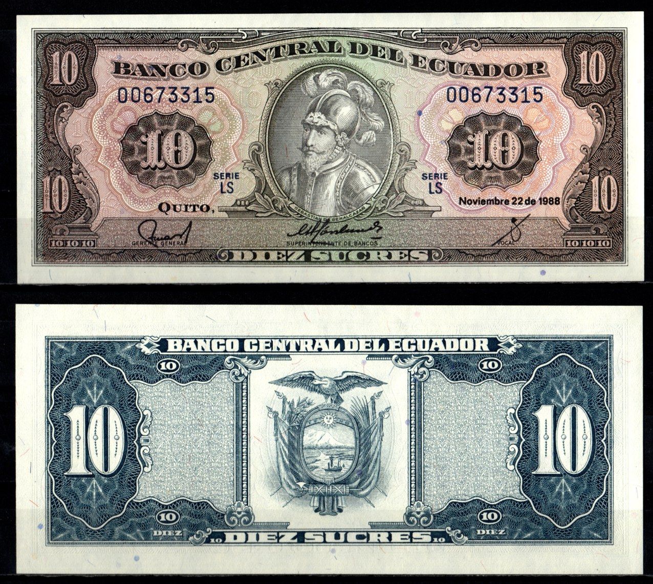 Эквадор 10 сукре 1988 Pick 121 1988 (5) бумага UNC (пресс) 7191-59-2-1