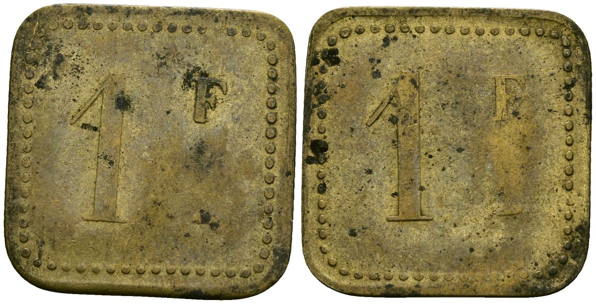 Франция 1 франк XIX-XX век ресторанный жетон латунь 4166-757