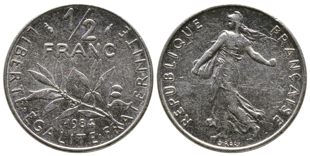 Франция 1/2 франка 1984 сеятель KM 931.1 никель 93-1411