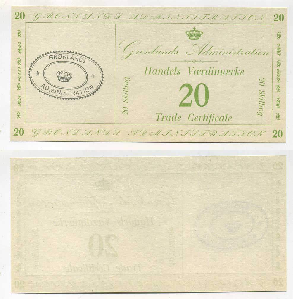 Гренландия 20 скиллингов 1942 торговый сертификат Pick M10 бумага UNC (пресс) 451-264-2