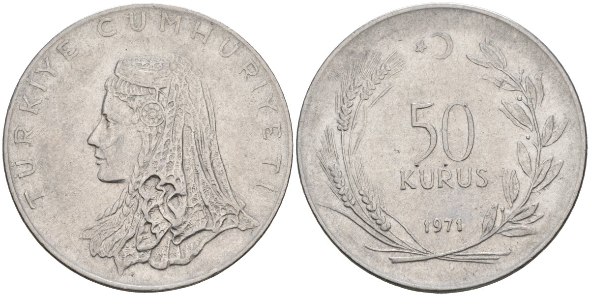 Турция 50 курушей 1971 Анатолийская невеста KM 899 нержавеющая сталь 4605-731