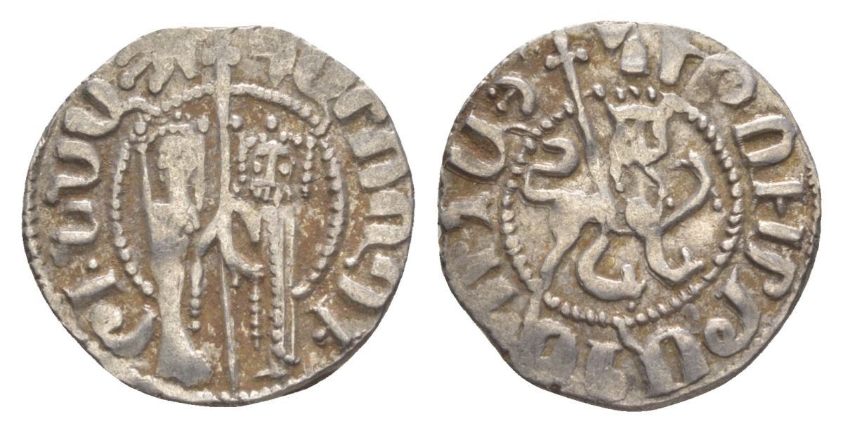 Киликийская Армения трам 1226-1271 Хетум I и царица Забель, держат крест/лев с патриаршим крестом  серебро    1516-743
