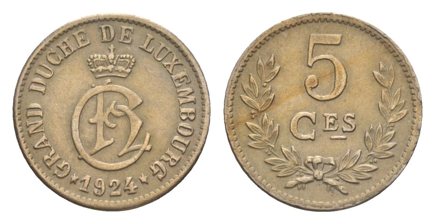 Люксембург 5 сантимов 1924 Шарлотта (1918-1964), год-тип KM 33 медно-никель 4659-417