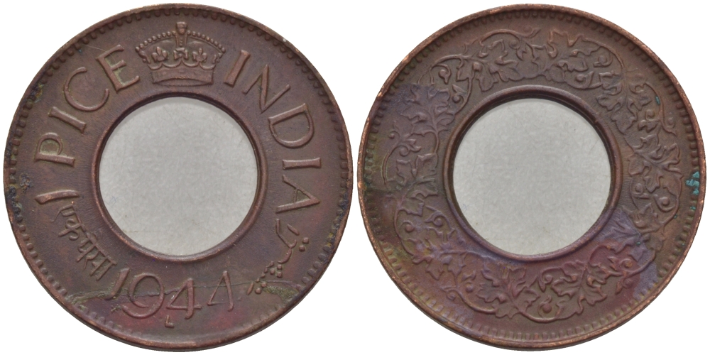 Британская Индия 1 пайс 1944 HC, Георг VI (1936-1952) KM 533 бронза 28-534