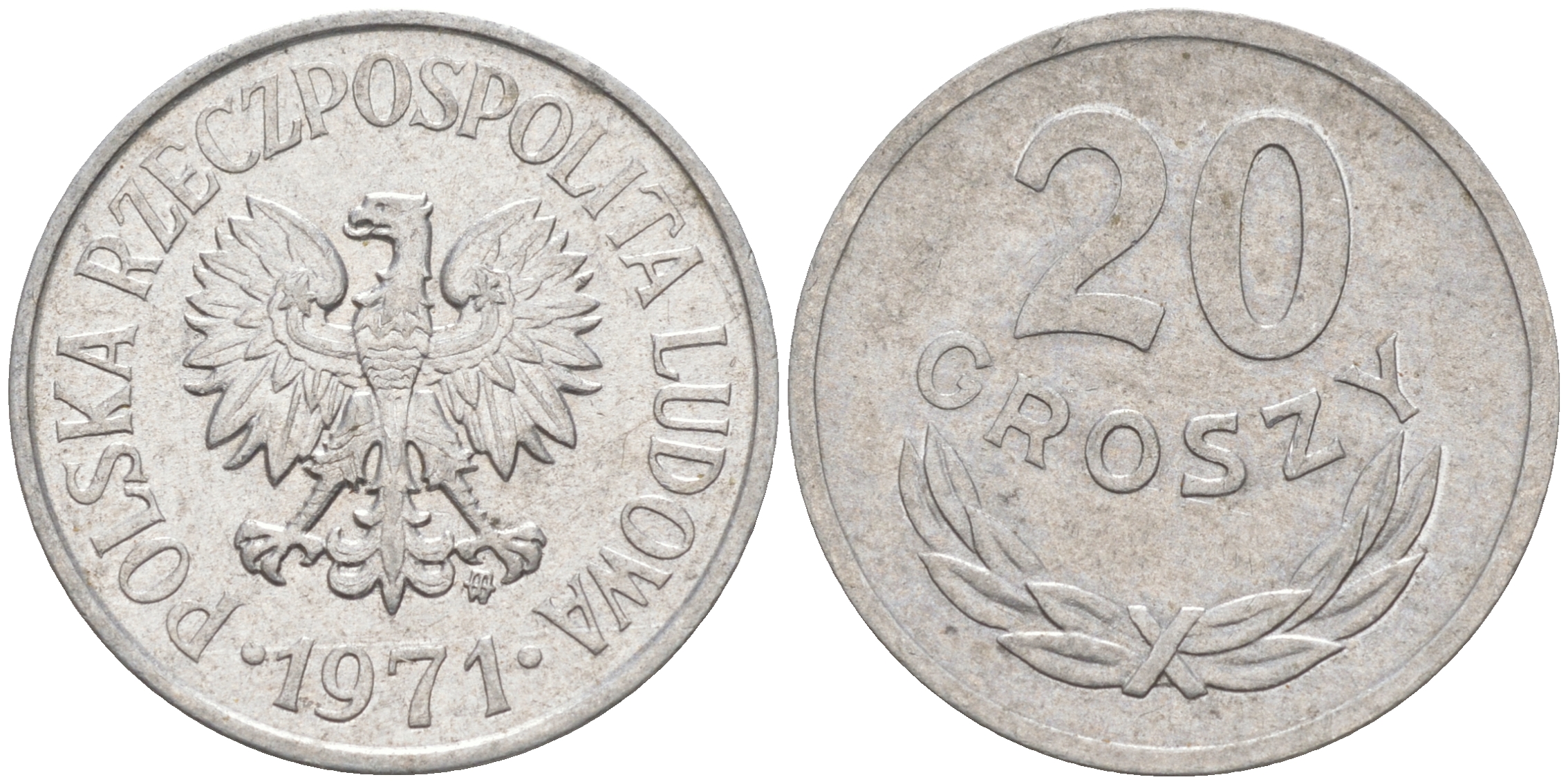 ПОЛЬША 20 ГРОШЕЙ 1971 MW KM A47 алюминий XF 188-742