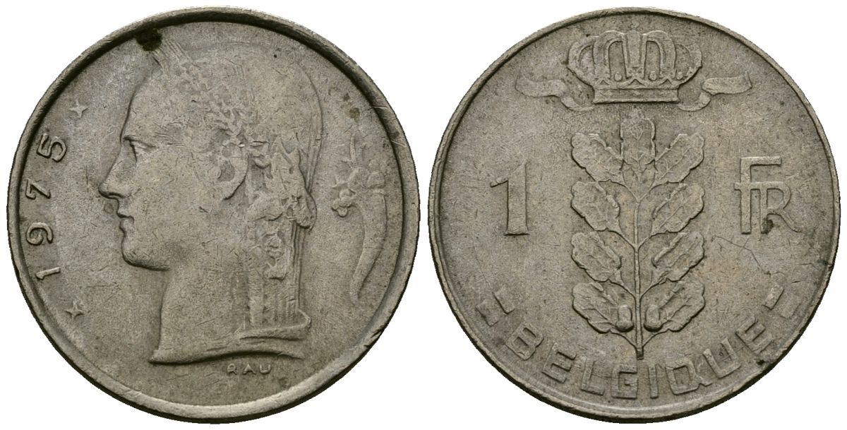 Бельгия 1 франк 1975 Belgique, Бодуэн I (1951-1993) KM 142 медно-никель 4138-233