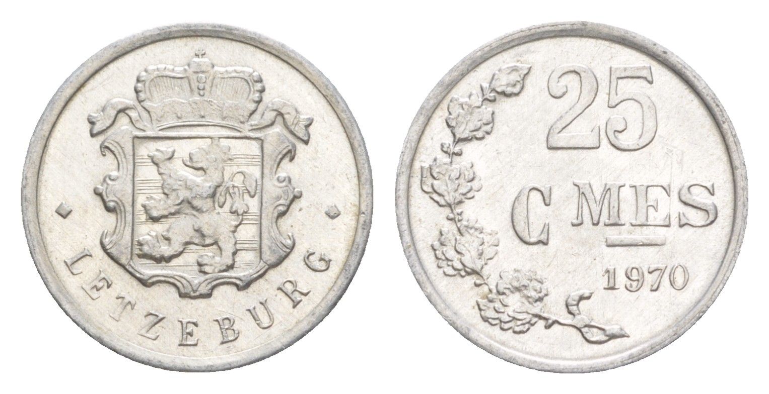 Люксембург 25 сантимов 1970 Герцог Жан (1964-1999) KM 45a алюминий 4643-434