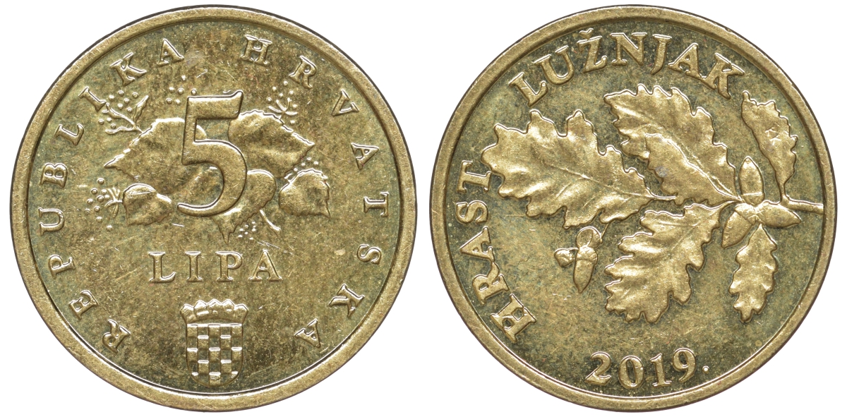 Хорватия 5 лип 2019 дуб, легенда на хорватском KM 5 сталь плакированная латунью aUNC 4516-215