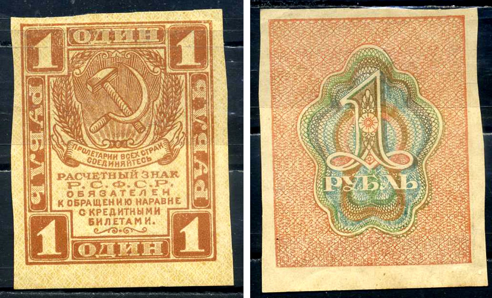 РСФСР 1 рубль 1919 Pick 81, Горянов 2.2.1 бумага UNC (пресс) 8590-38-3-2