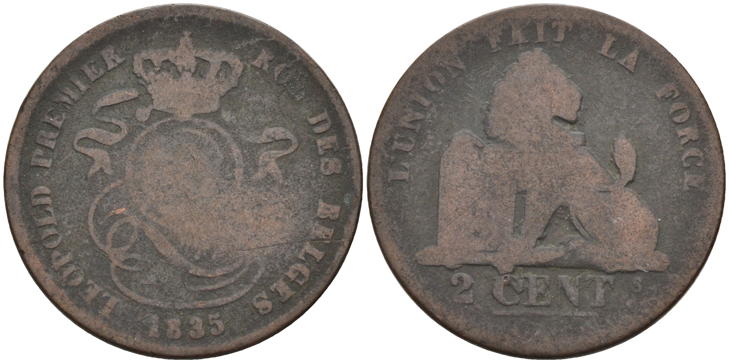 Бельгия 2 сантима 1835 Belges KM 4.1 медь 4595-151