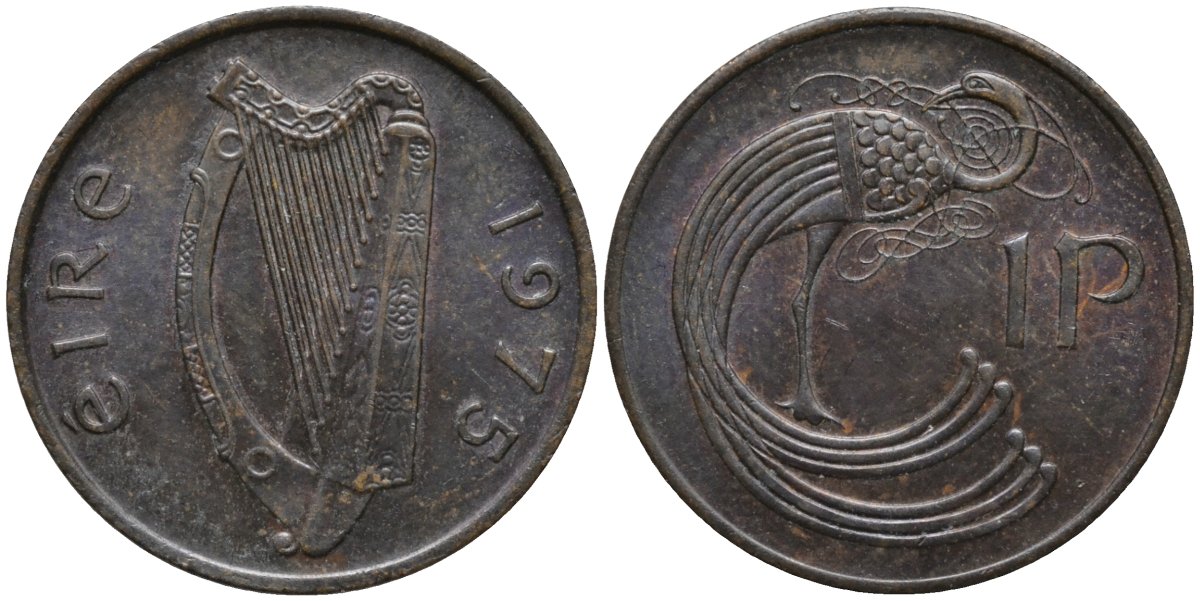 Ирландия 1 пенни 1975 птица KM 20 бронза 4164-462