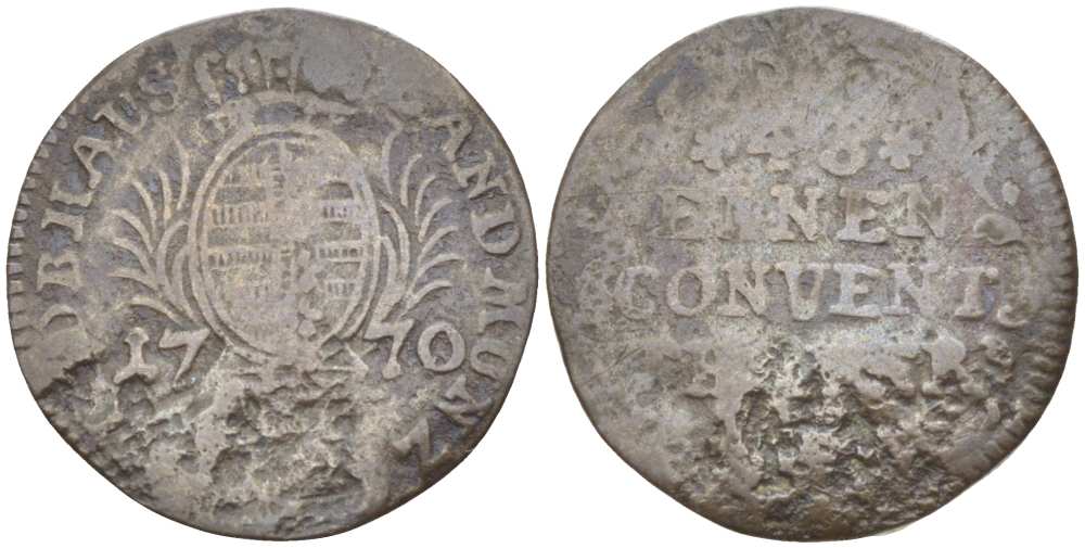 Саксен-Гильдбурггаузен 1/48 талера 1770 Эрнст Фридрих III Саксен-Гильдбурггаузенский (1745-1780) KM 101 (C14.2) серебро 3309-326