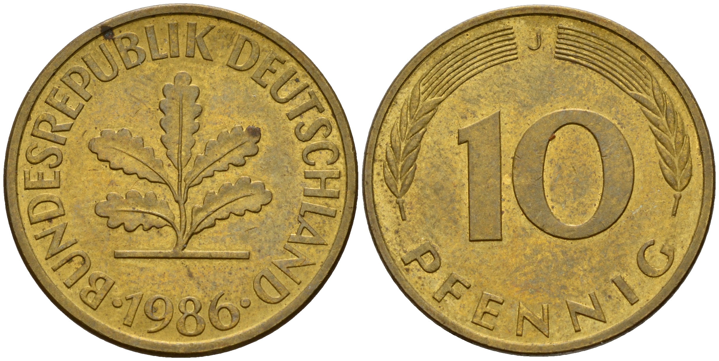 ФРГ 10 пфеннигов 1986 J J. 383, KM 108 сталь плакированная латунью    4603-543