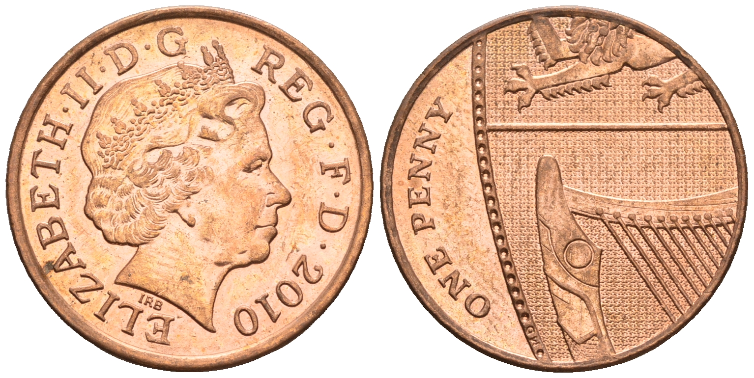Великобритания 1 пенни 2010 Елизавета II (1952-2022) KM 1107, Spink B6 сталь плакированная медью 4609-667