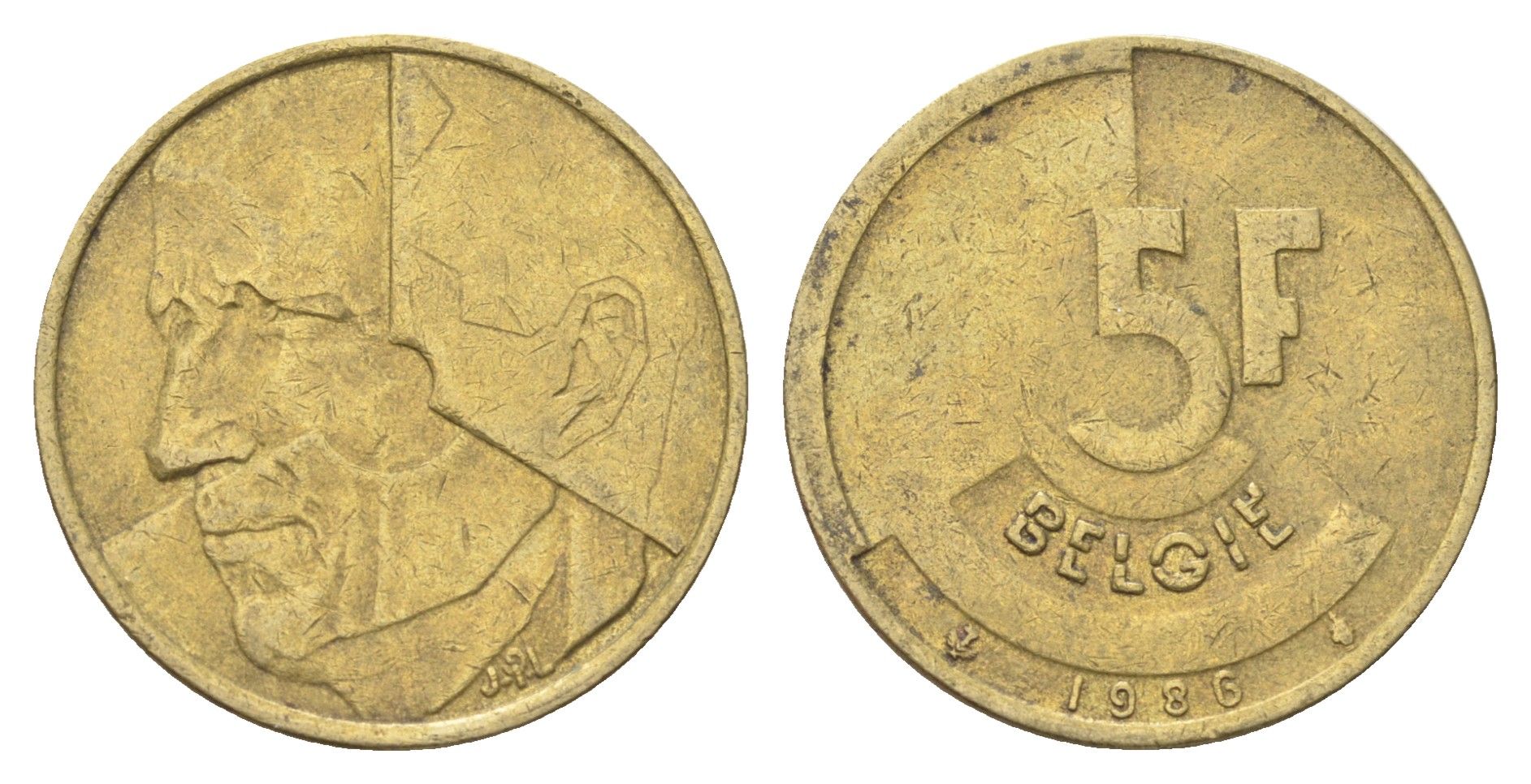Бельгия 5 франков 1986 Belgie, Бодуэн I (1951-1993) KM 164 медь алюминий никель 4706-316